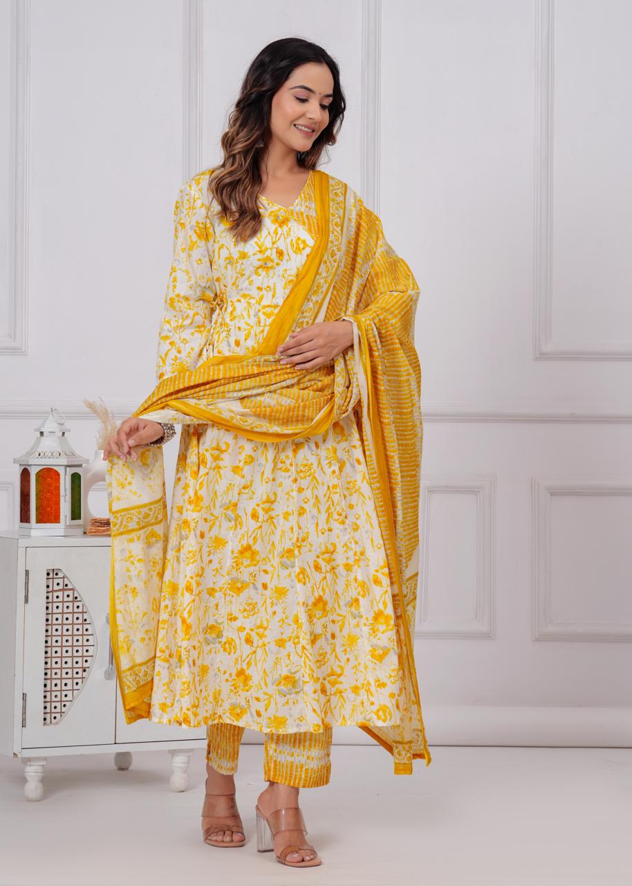 Cotton Anarkali Kurti with Pant and Dupatta