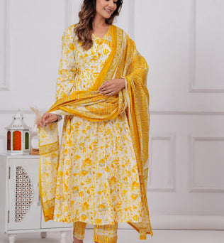 Cotton Anarkali Kurti with Pant and Dupatta