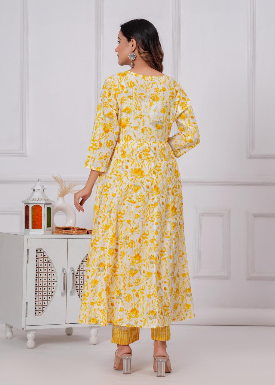 Cotton Anarkali Kurti with Pant and Dupatta