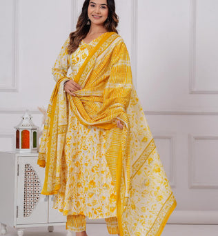 Cotton Anarkali Kurti with Pant and Dupatta