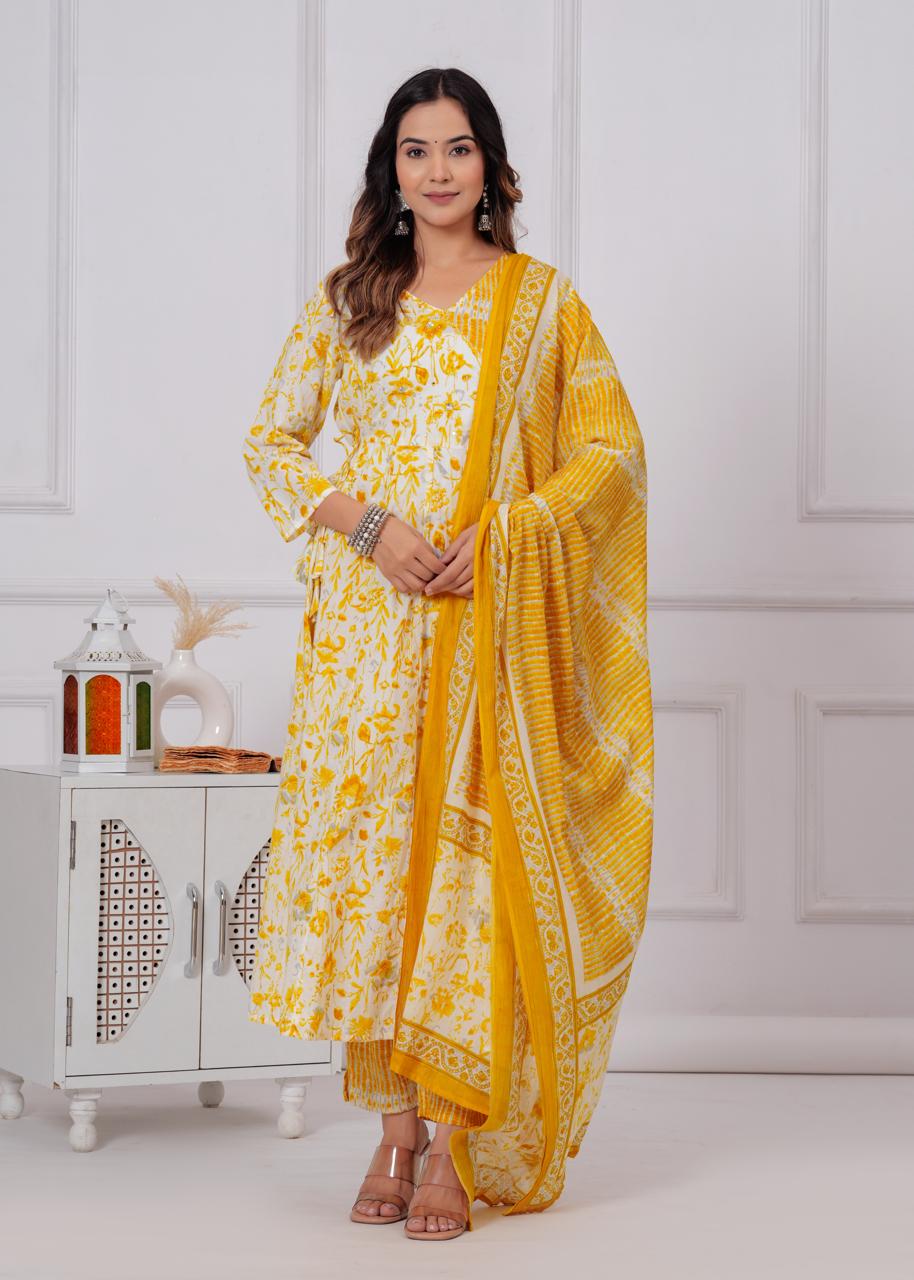 Cotton Anarkali Kurti with Pant and Dupatta