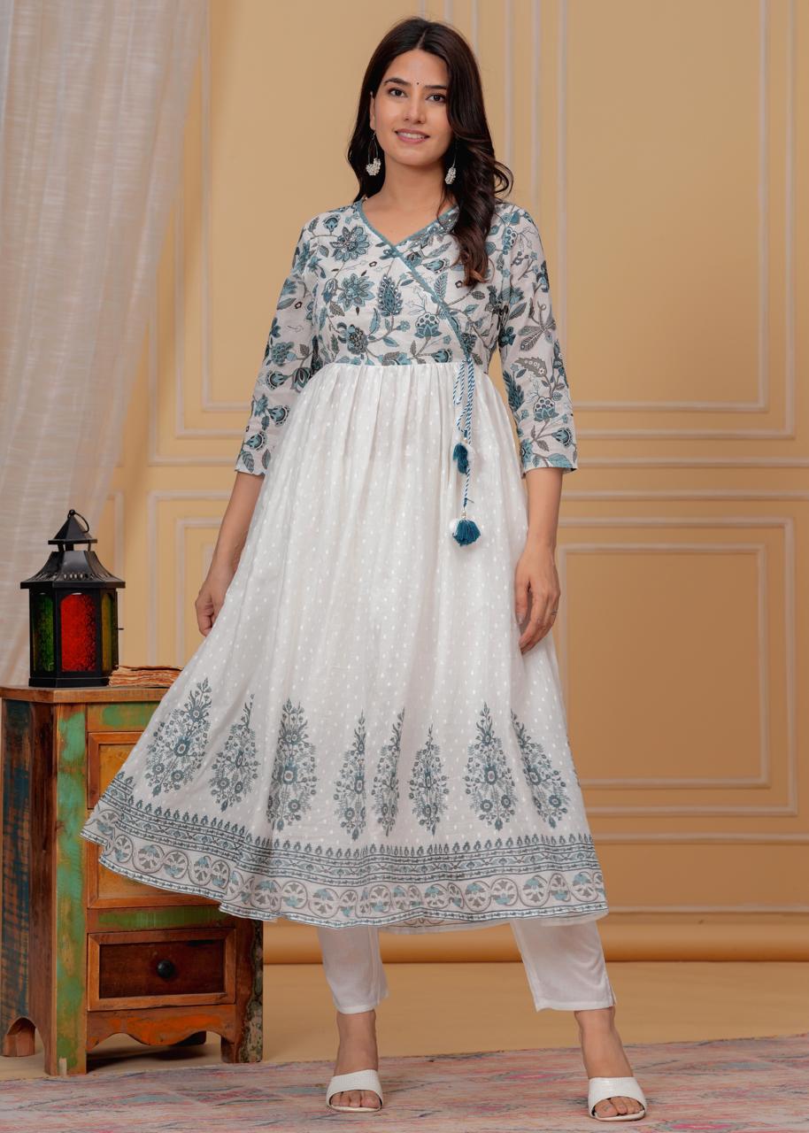 Mulmul Printed Kurti with Pant and Dupatta