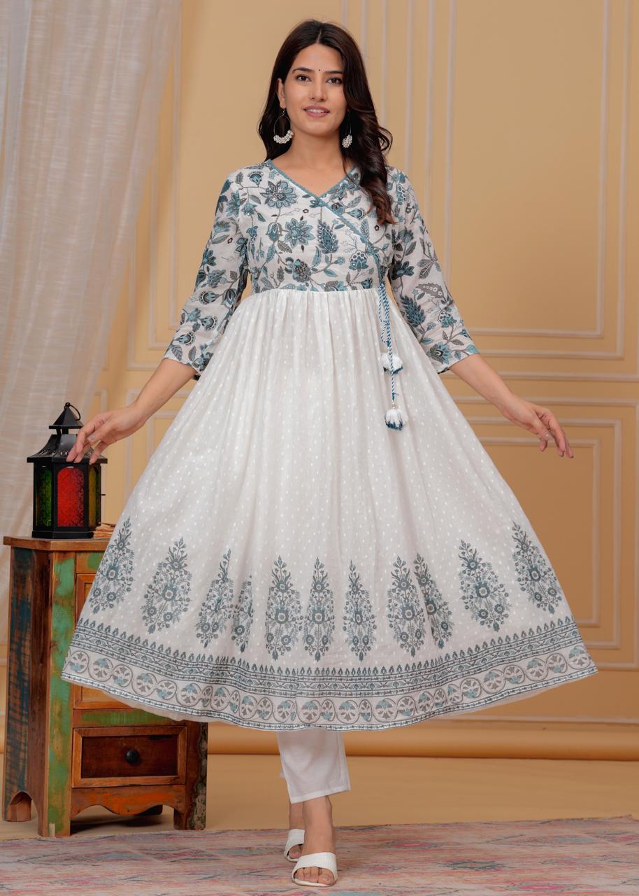 Mulmul Printed Kurti with Pant and Dupatta