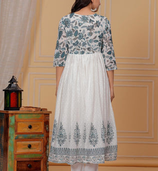 Mulmul Printed Kurti with Pant and Dupatta