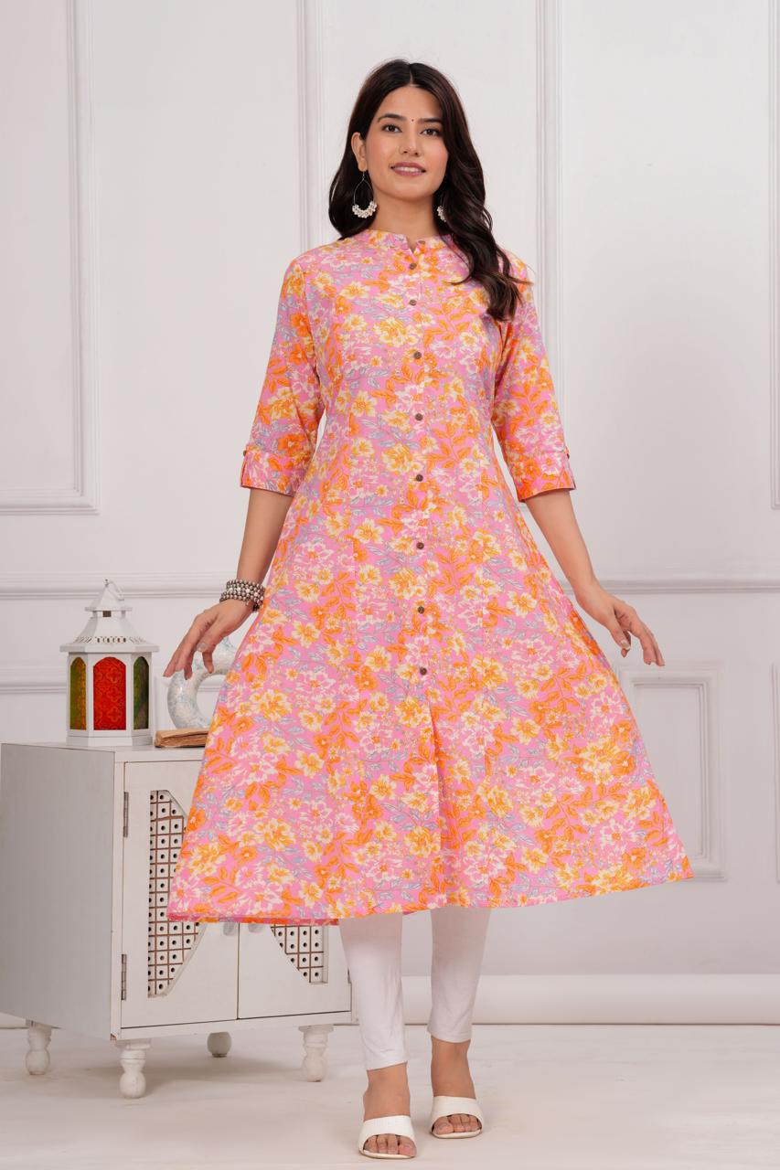 Cotton Printed A-line Kurti Albelee Cotton Printed A-line Kurti Albelee