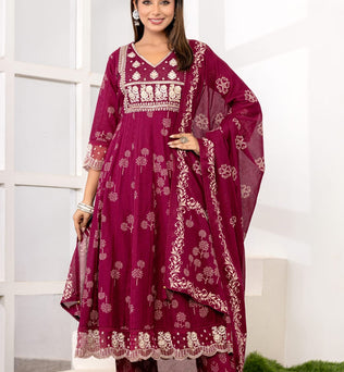 Cotton Dobby Anarkali Suit Set