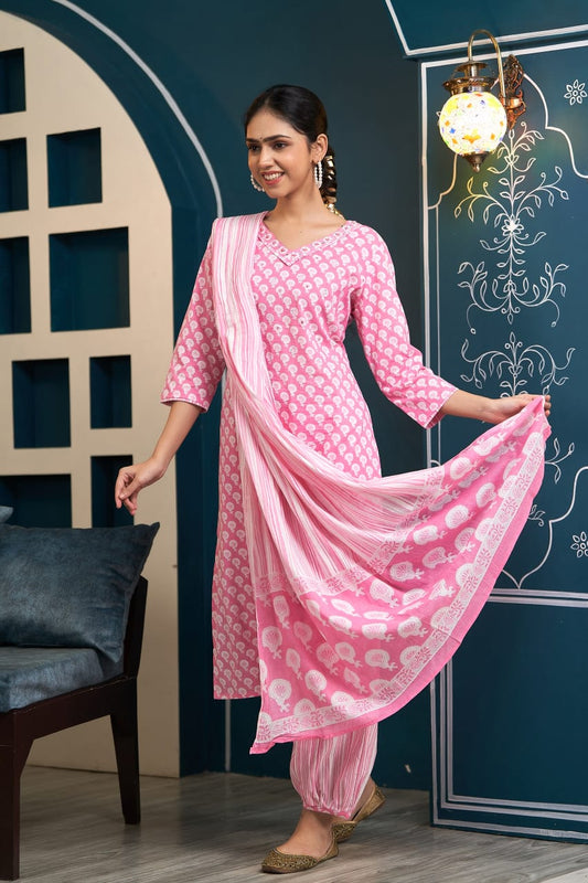 Cotton Printed Kurti Afgani Set