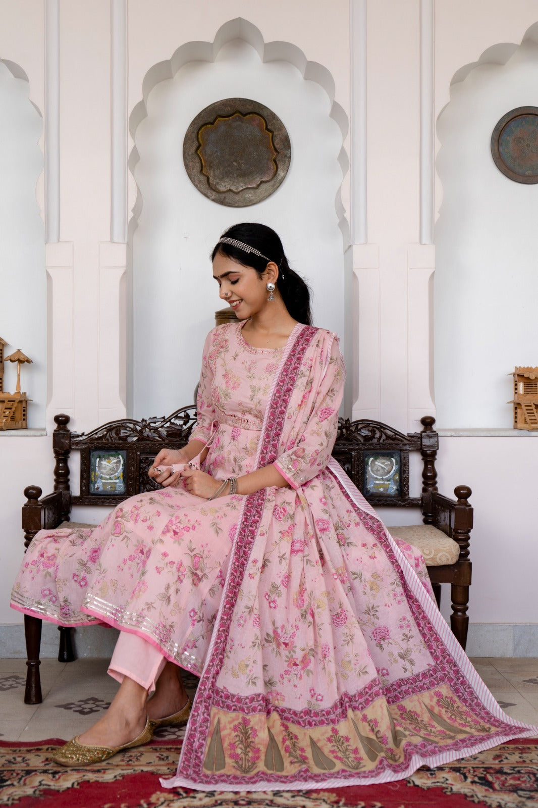 Mul Cotton Printed Anarkali Suit Set