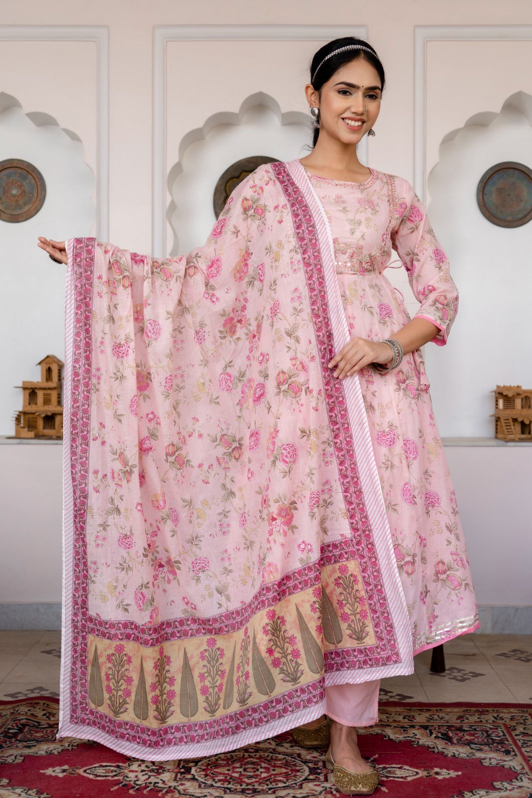 Mul Cotton Printed Anarkali Suit Set