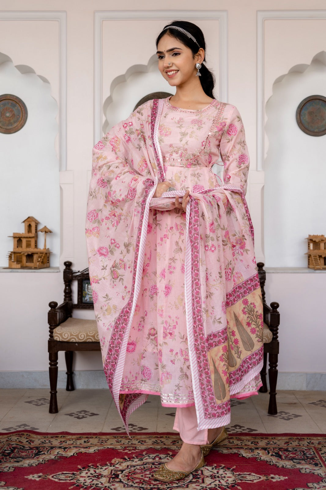 Mul Cotton Printed Anarkali Suit Set