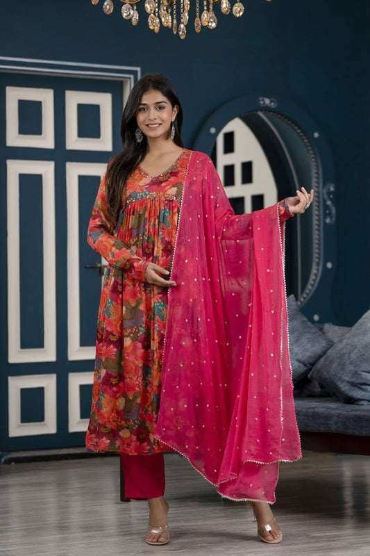 Alia cut Kurti Pant Dupatta Set