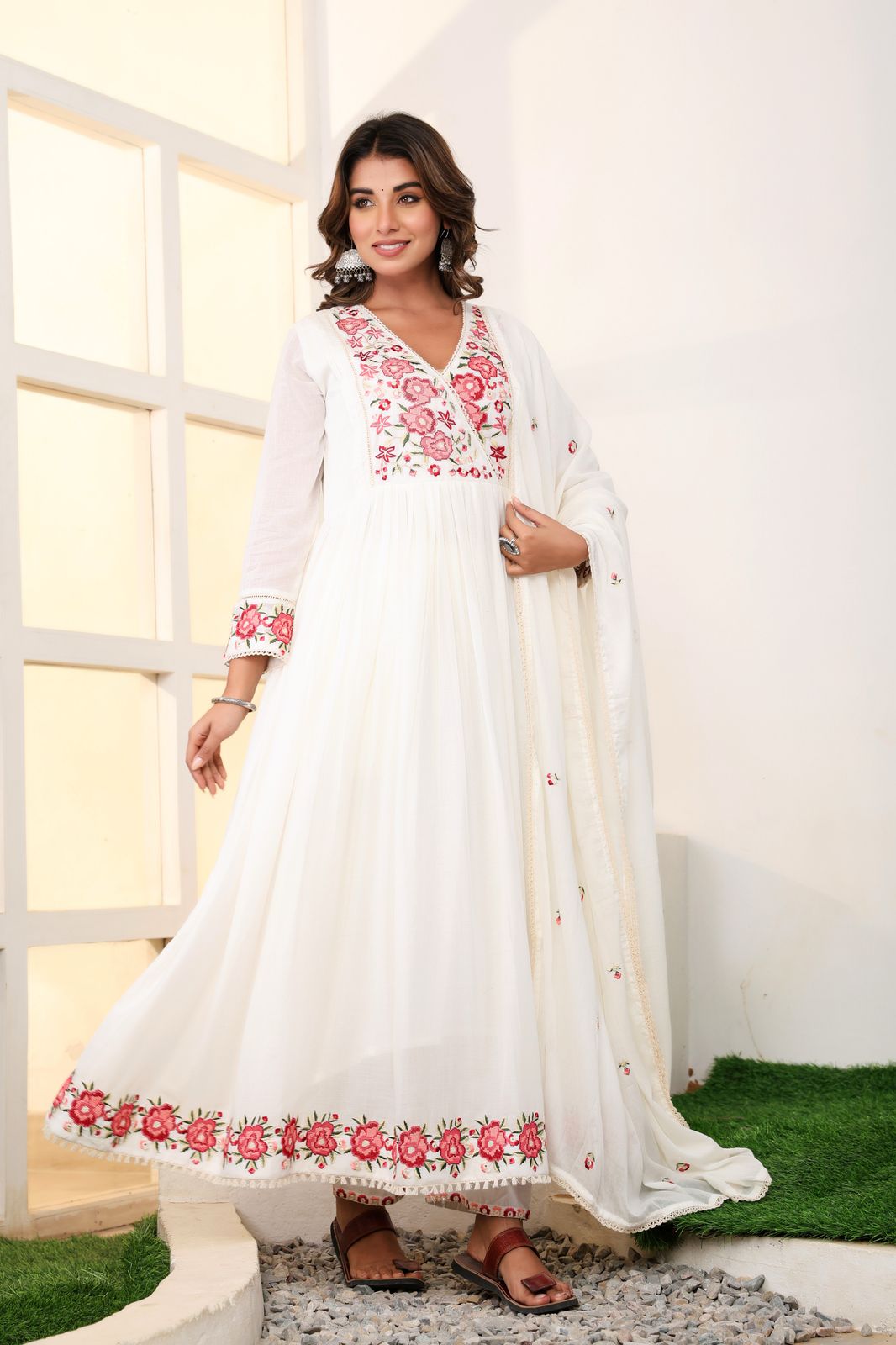 Mulmul Cotton Anarkali Suit Set