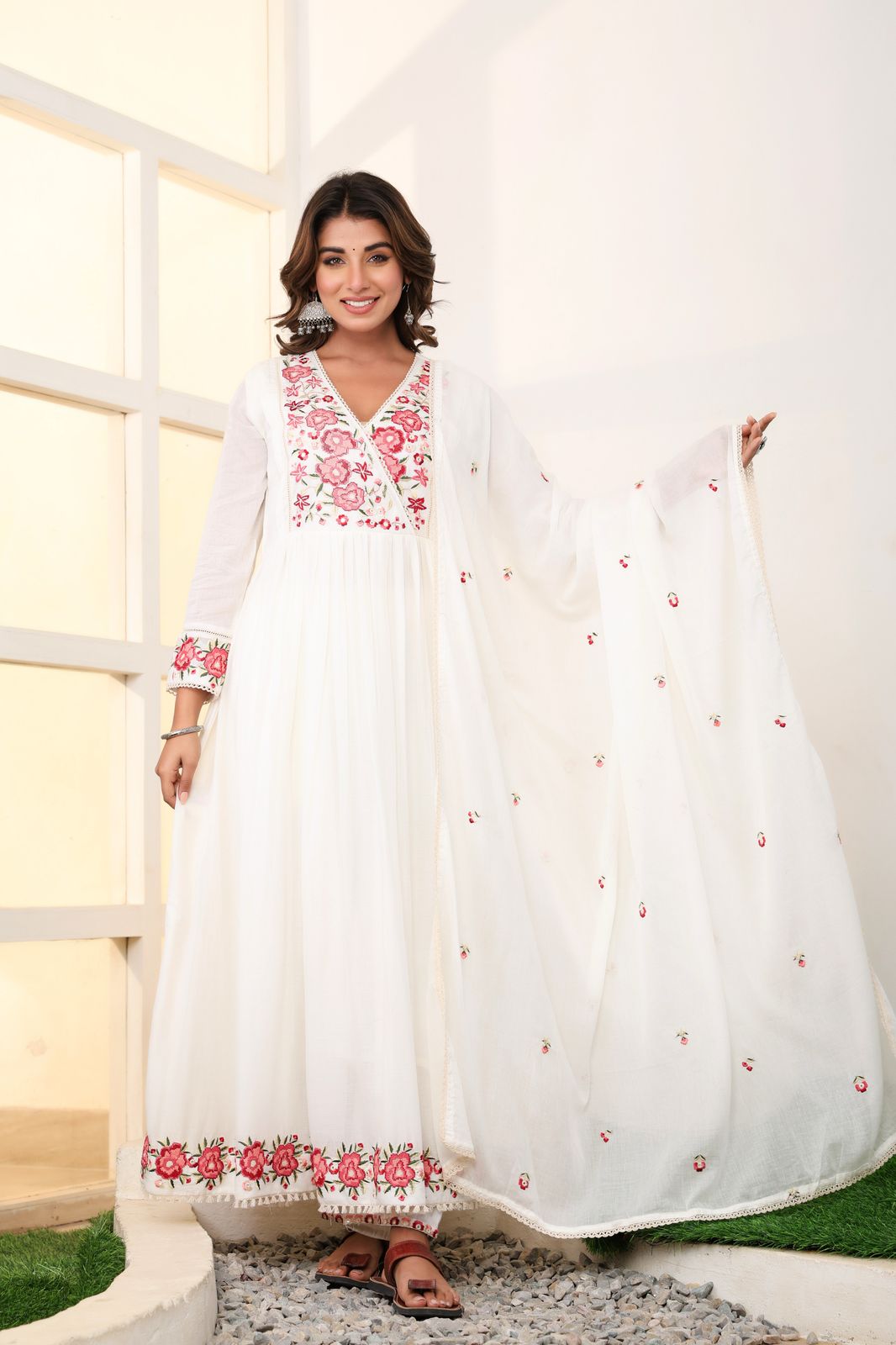 Mulmul Cotton Anarkali Suit Set