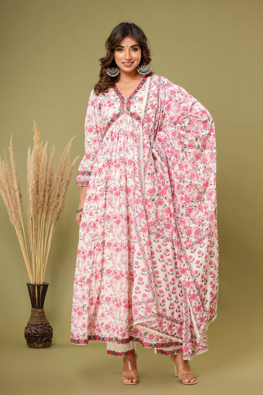 Mulmul Cotton Anarkali Suit Set