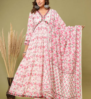 Mulmul Cotton Anarkali Suit Set