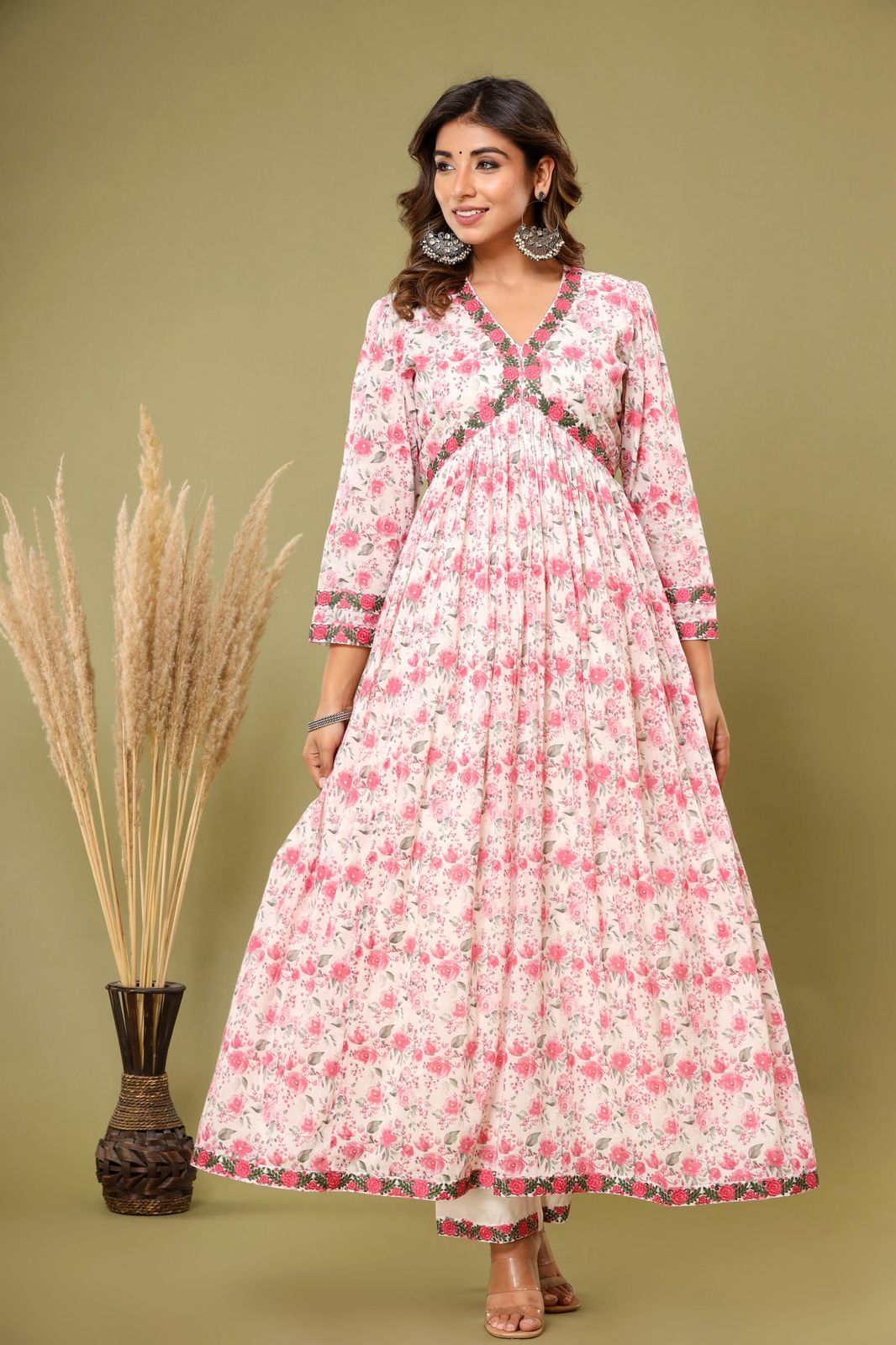 Mulmul Cotton Anarkali Suit Set