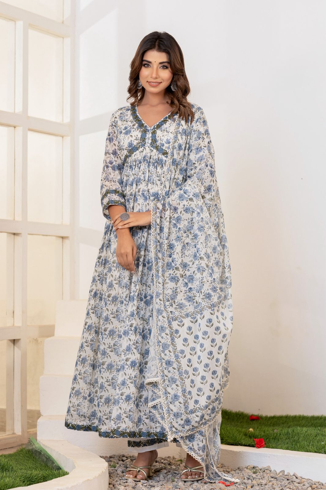 Mulmul Cotton Anarkali Suit Set