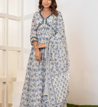 Mulmul Cotton Anarkali Suit Set