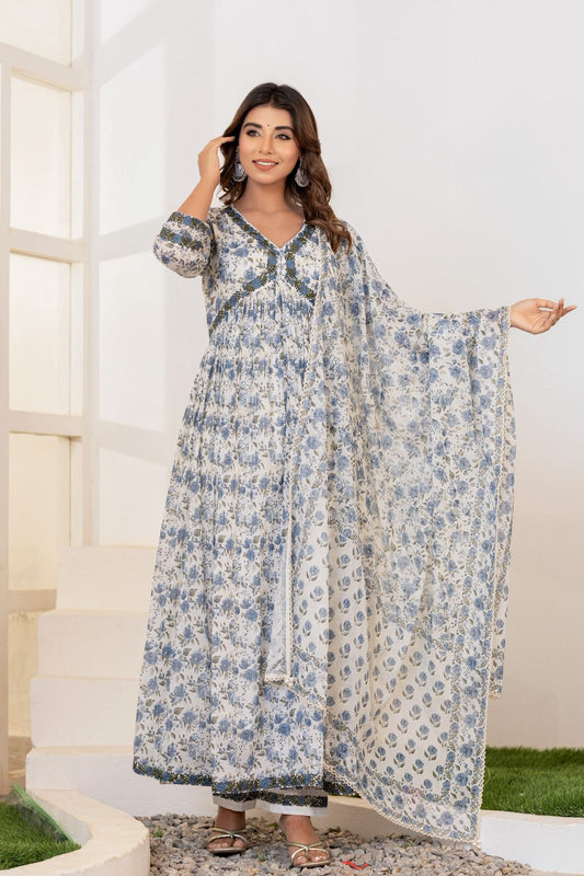 Mulmul Cotton Anarkali Suit Set