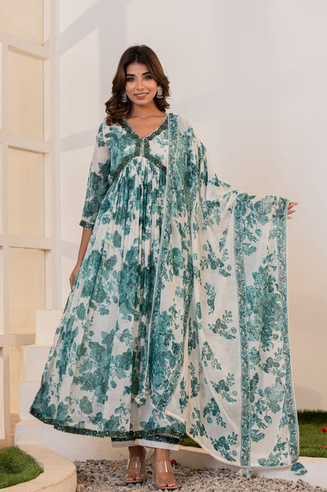 Mulmul Cotton Anarkali Suit Set