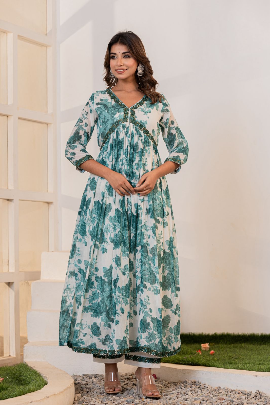 Mulmul Cotton Anarkali Suit Set