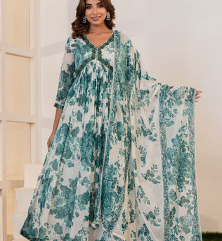 Mulmul Cotton Anarkali Suit Set