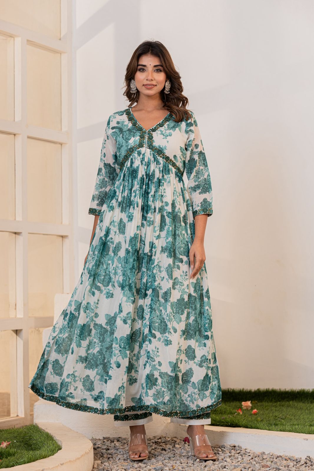 Mulmul Cotton Anarkali Suit Set