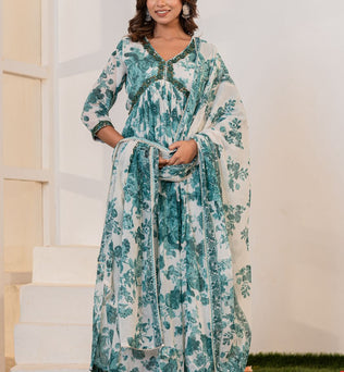 Mulmul Cotton Anarkali Suit Set