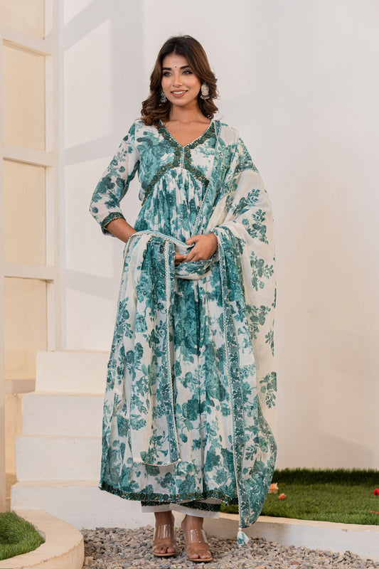 Mulmul Cotton Anarkali Suit Set