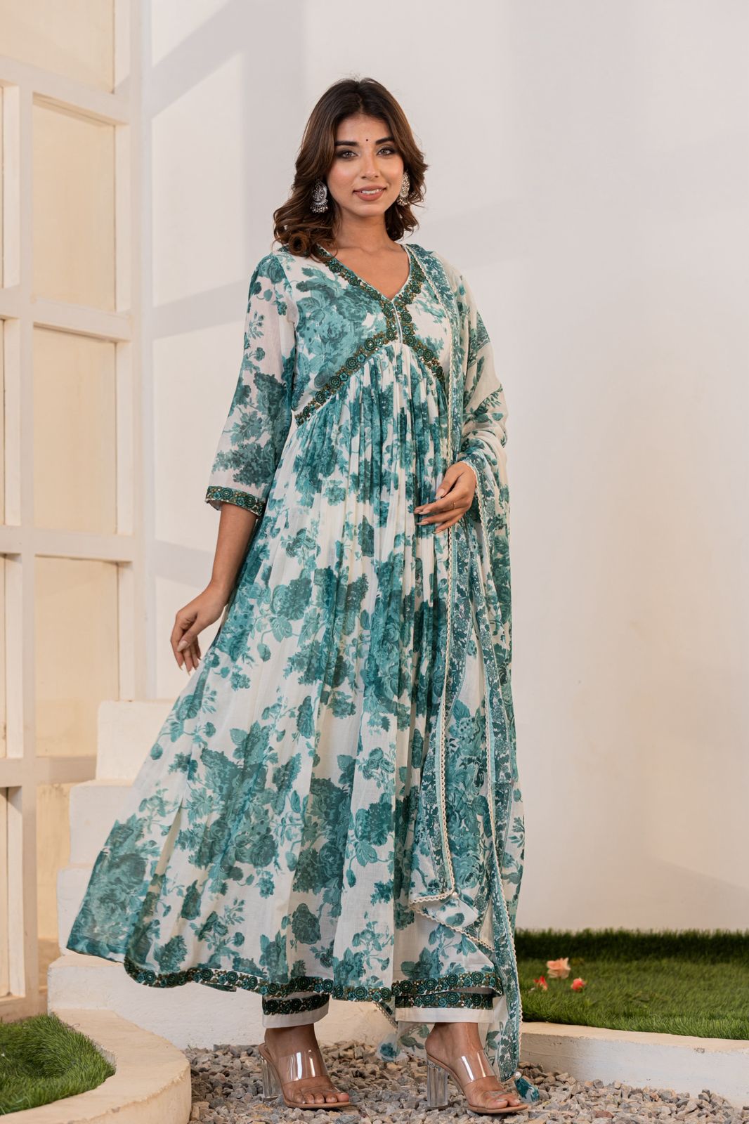 Mulmul Cotton Anarkali Suit Set