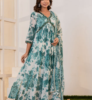 Mulmul Cotton Anarkali Suit Set