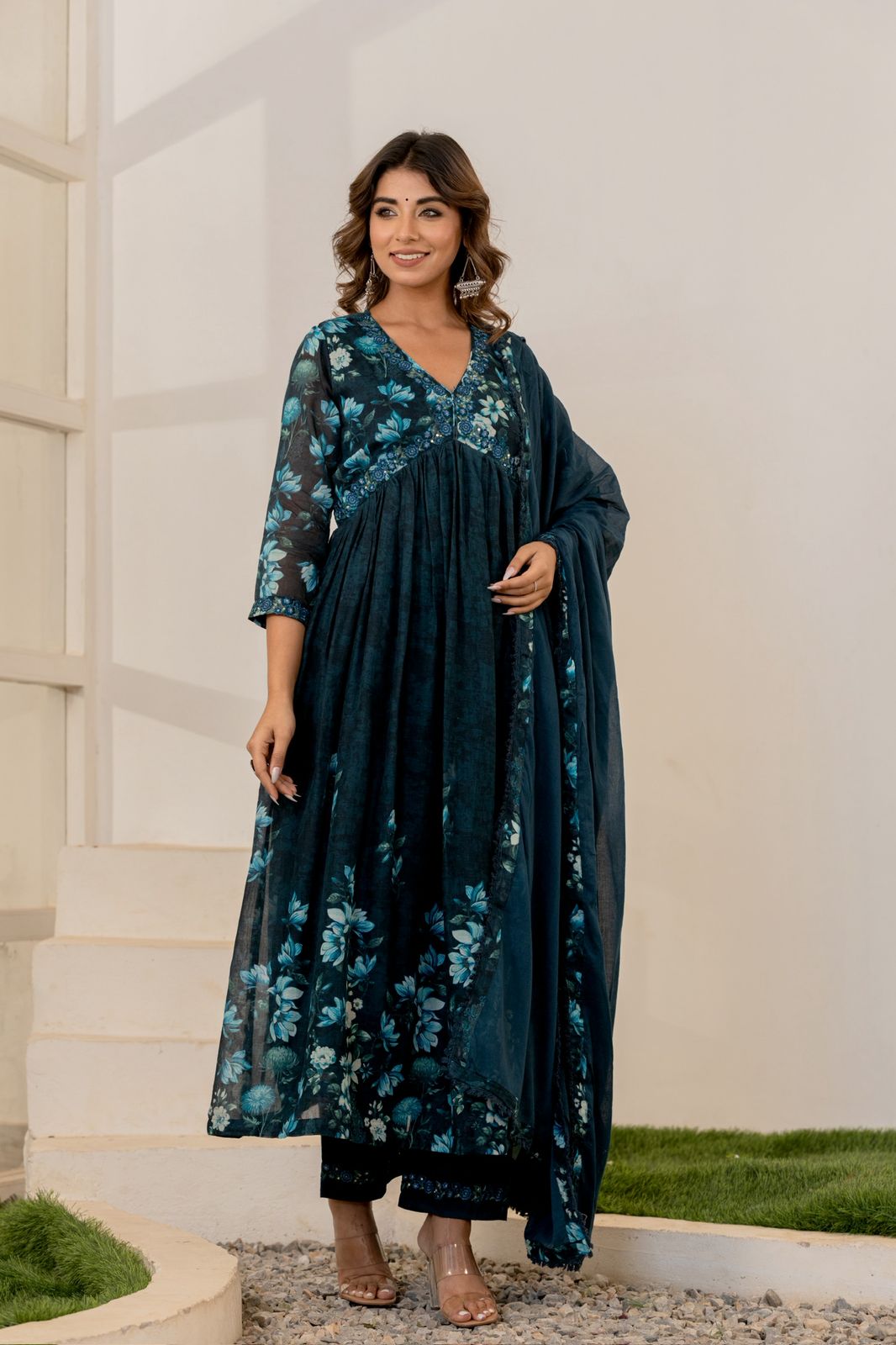 Mulmul Anarkali Suit Set