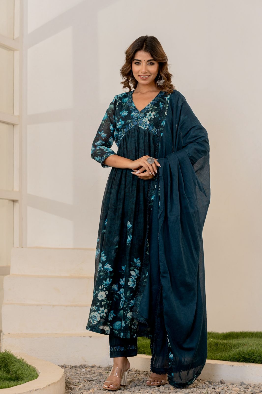 Mulmul Anarkali Suit Set