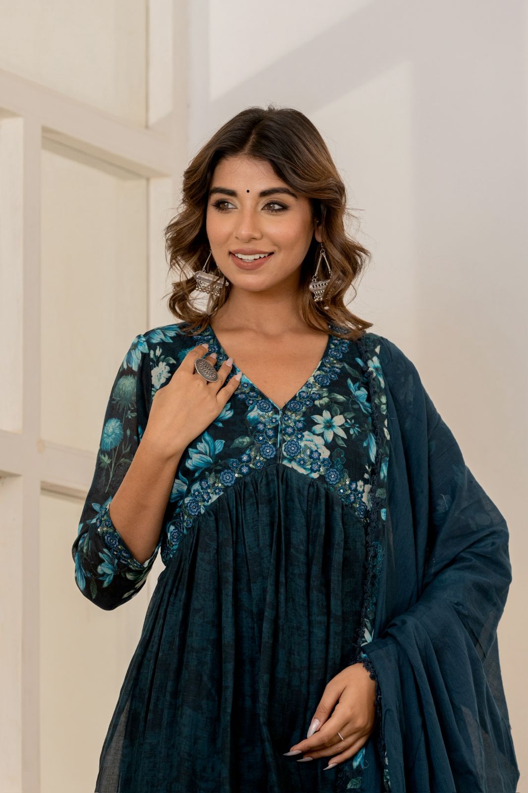Mulmul Anarkali Suit Set