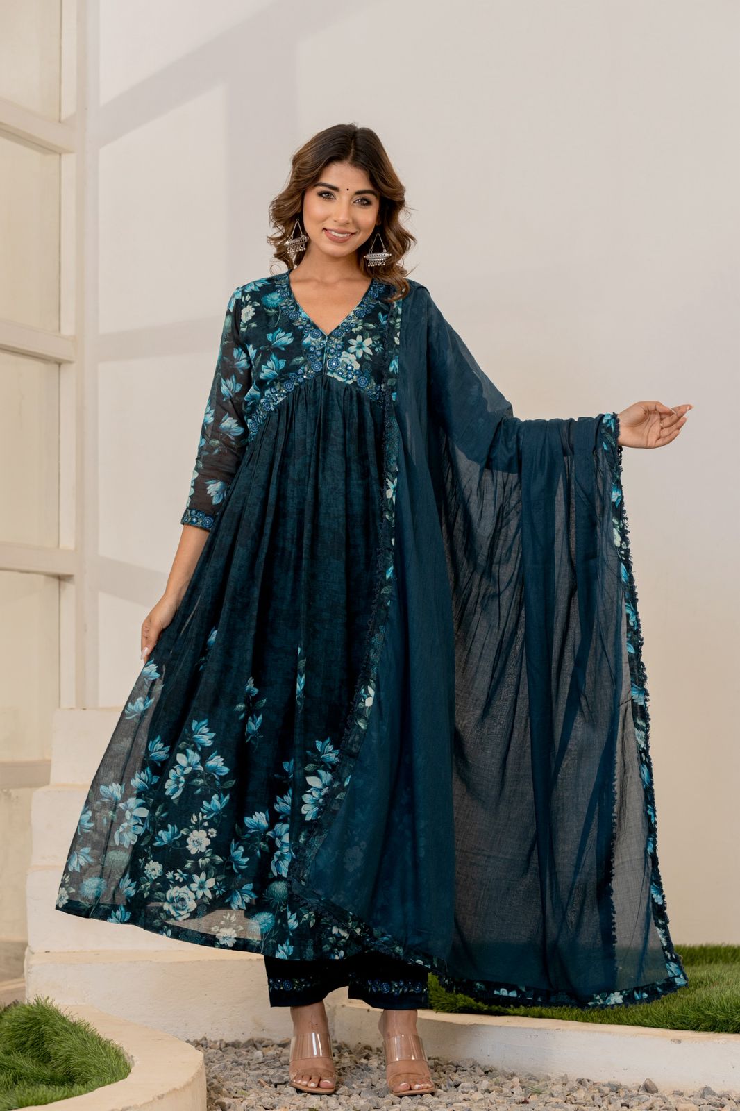 Mulmul Anarkali Suit Set
