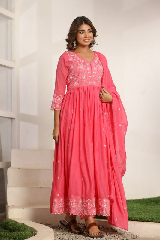 Mulmul Anarkali Suit Set