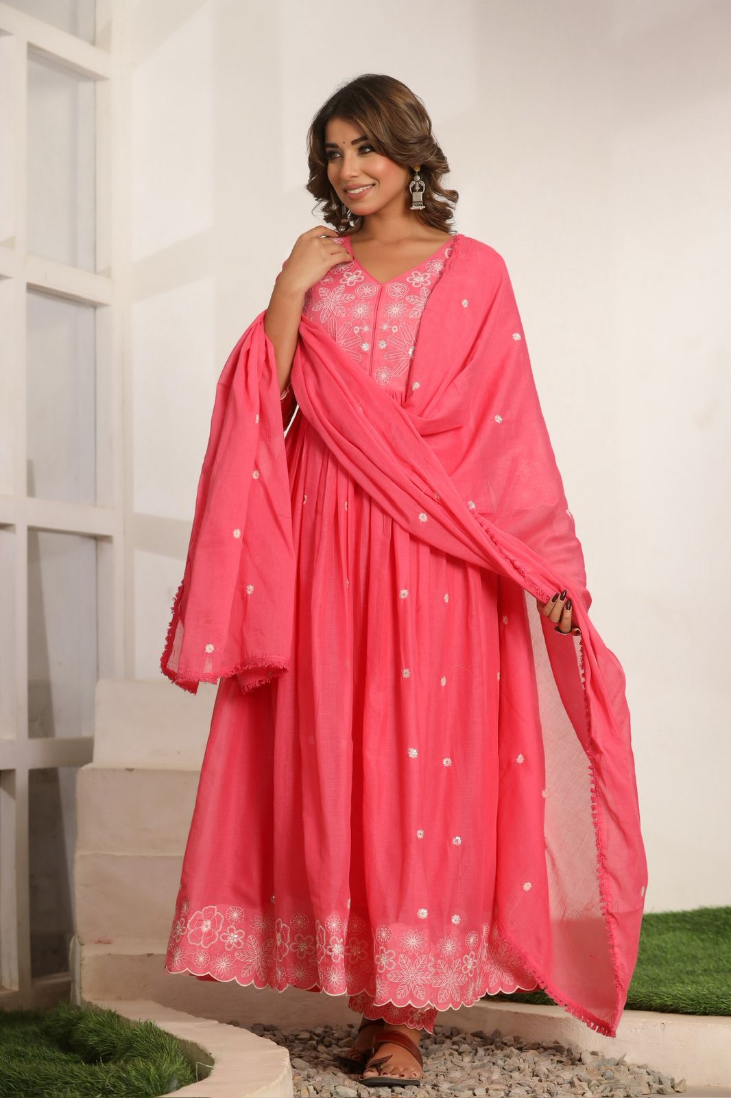 Mulmul Anarkali Suit Set