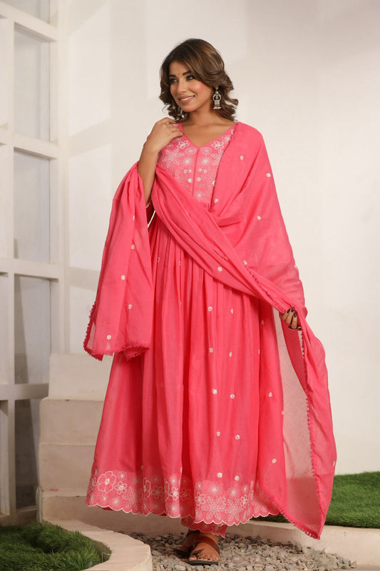 Mulmul Anarkali Suit Set