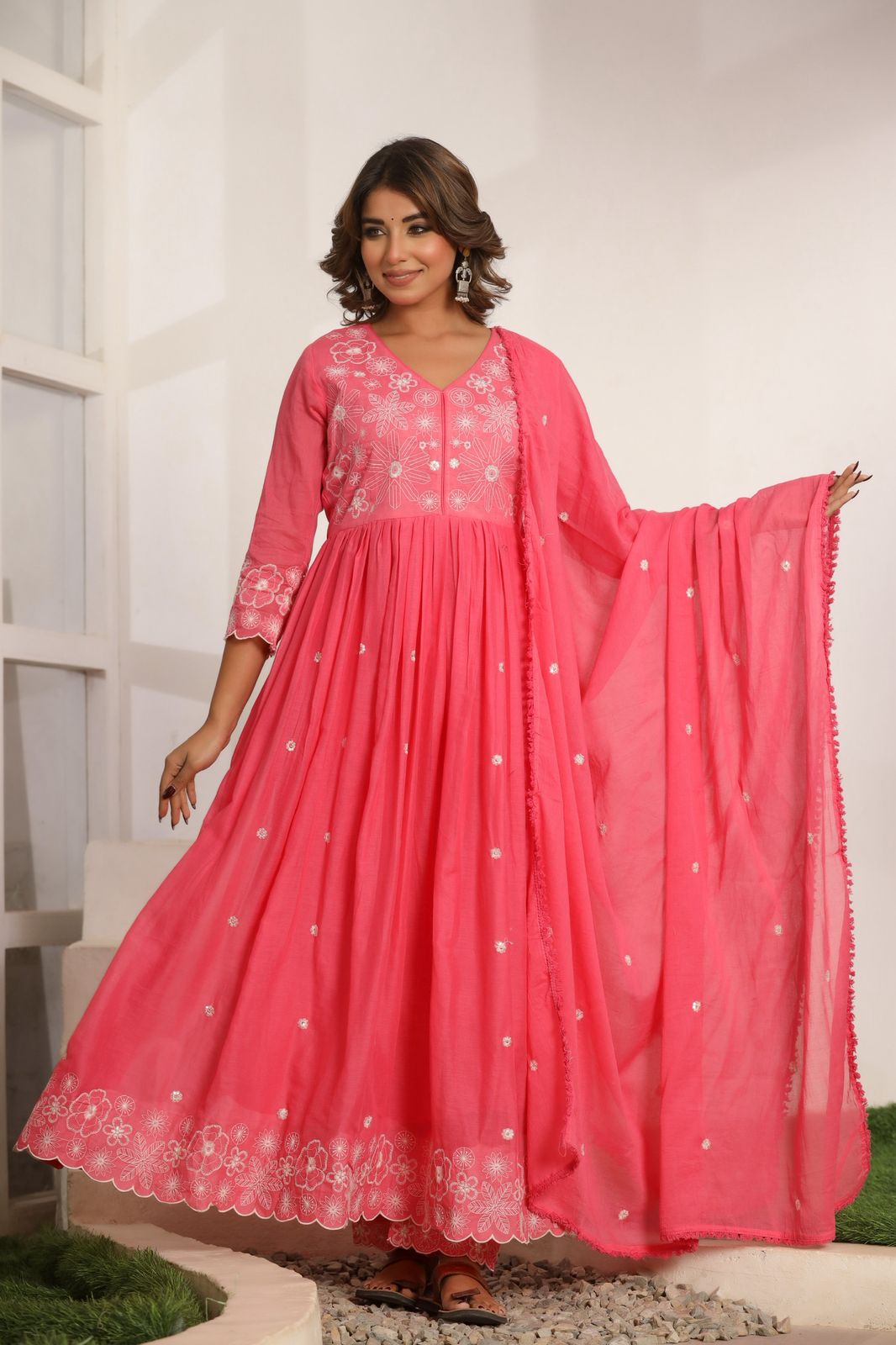 Mulmul Anarkali Suit Set