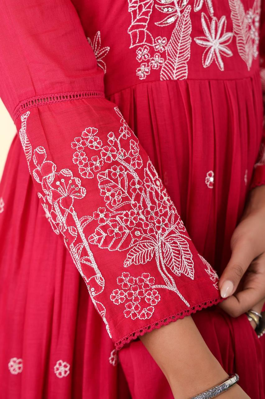 Mulmul Cotton Anarkali Suit Set