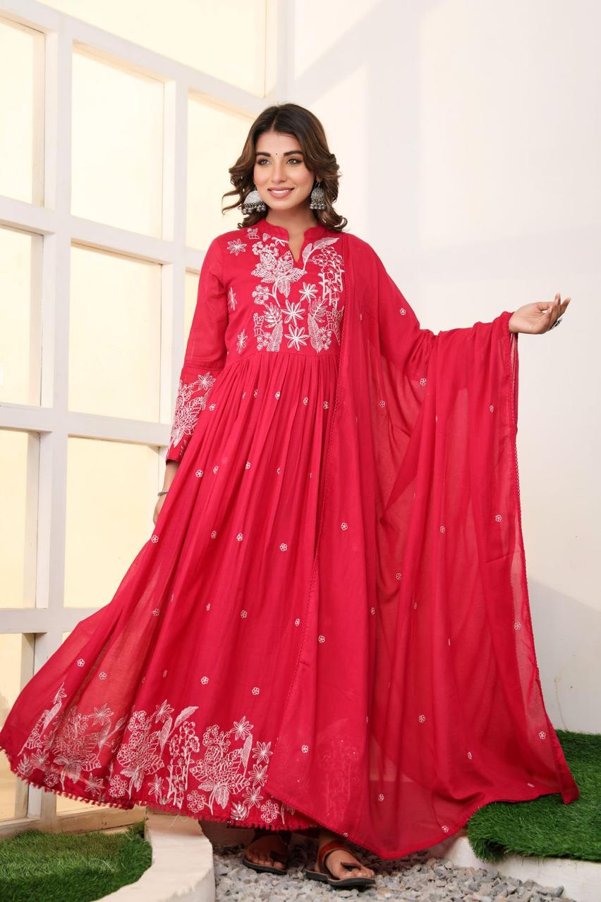 Mulmul Cotton Anarkali Suit Set