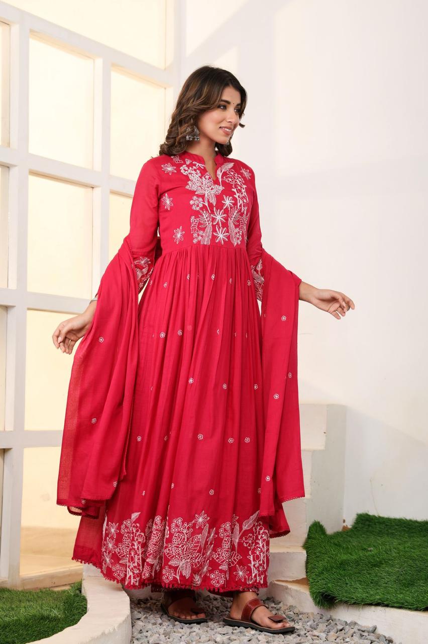 Mulmul Cotton Anarkali Suit Set