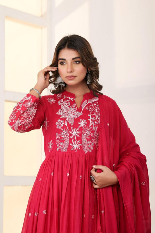 Mulmul Cotton Anarkali Suit Set