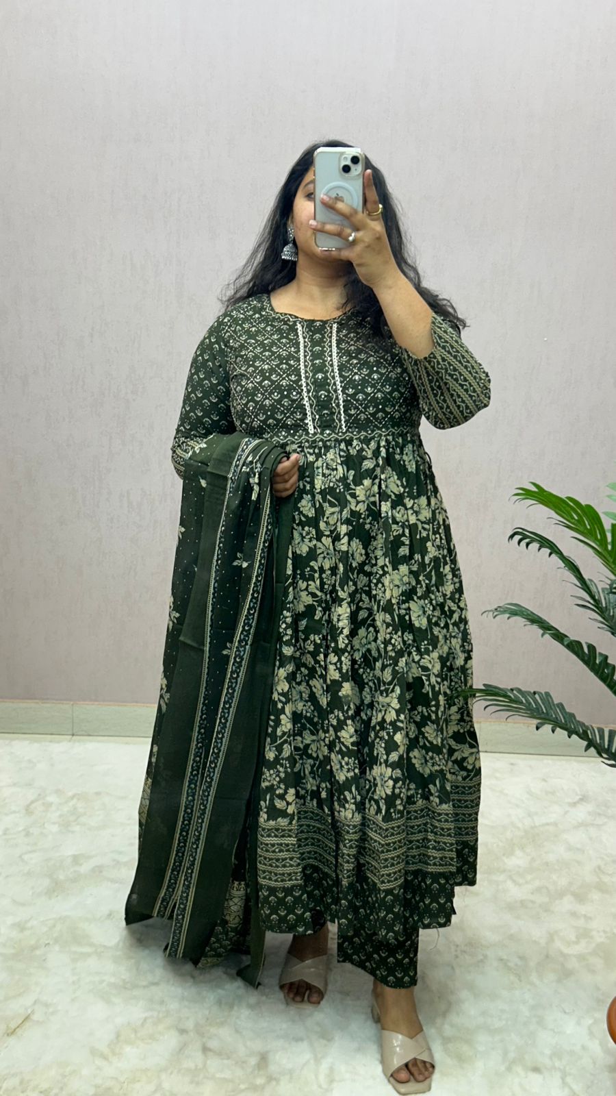 Cotton Printed Anarkali Suit Set