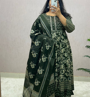 Cotton Printed Anarkali Suit Set