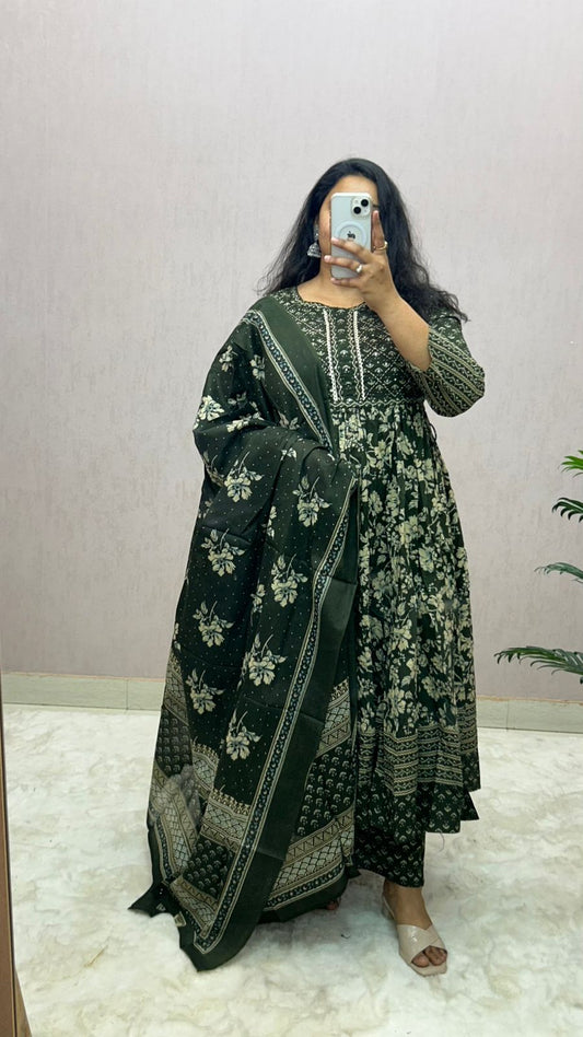 Cotton Printed Anarkali Suit Set