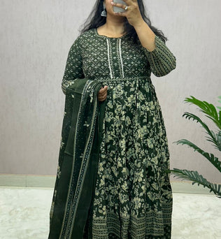 Cotton Printed Anarkali Suit Set