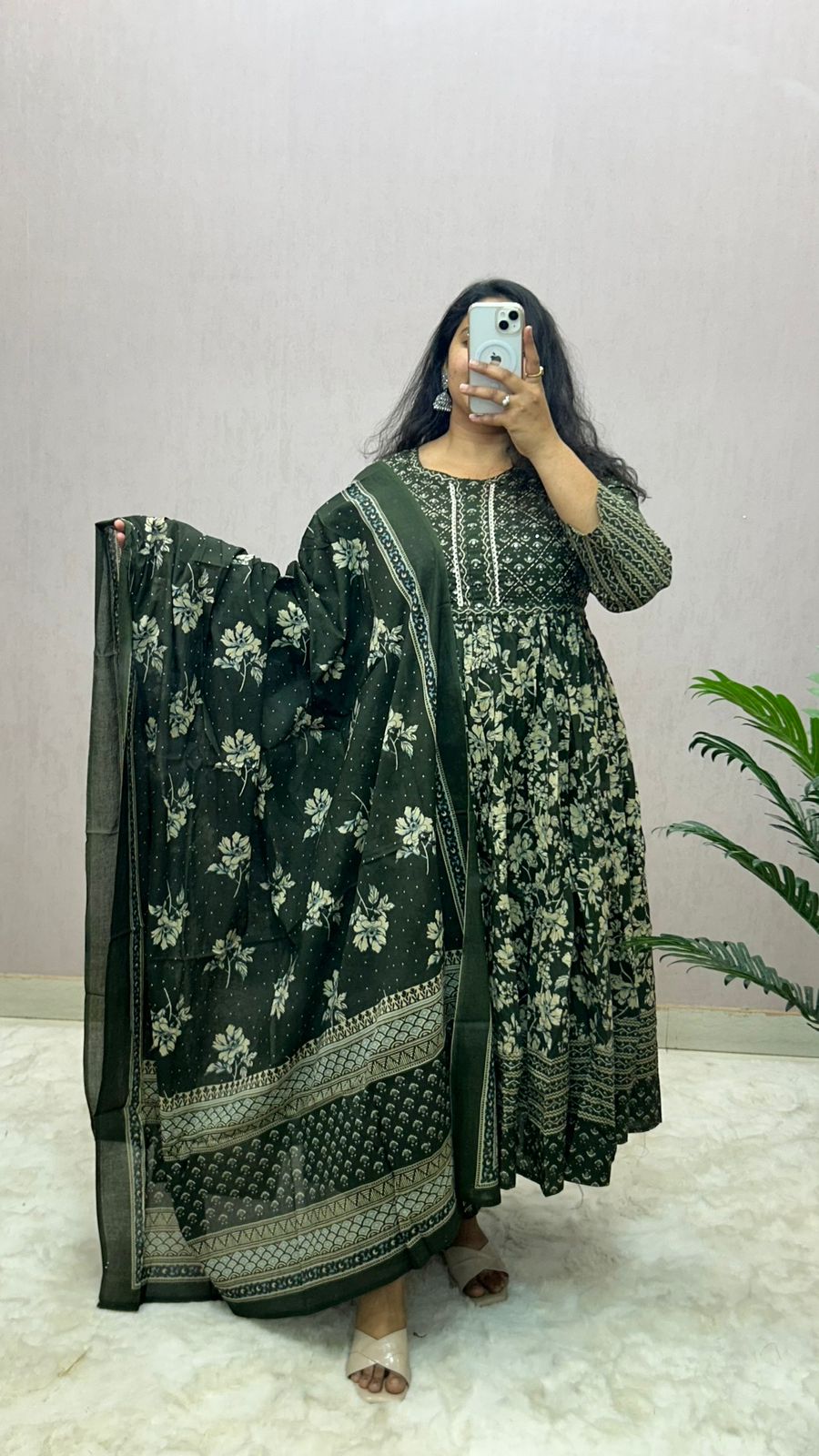 Cotton Printed Anarkali Suit Set