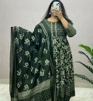 Cotton Printed Anarkali Suit Set