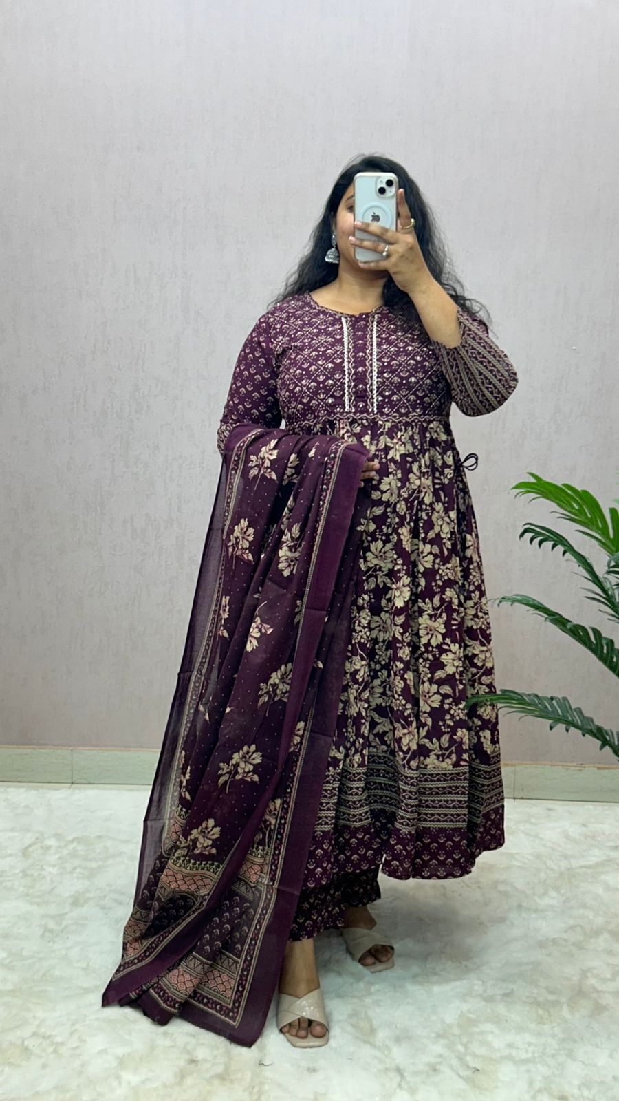 Cotton Printed Anarkali Suit Set